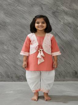 Rangi Saga - Girls Tie And Dye Peach Kurti And Salwar