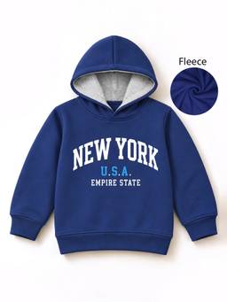 Trampoline - Boys Fleece Knit New York Graphic Printed Hooded Sweatshirt - Navy Blue