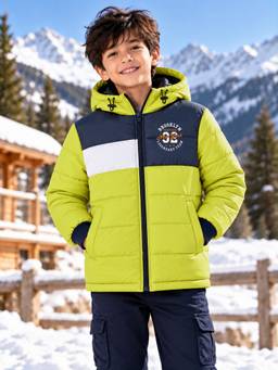 Trampoline - Boys Woven Colour Block Hooded Puffer Jacket - Multi-Colour