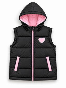 Trampoline - Girls Woven Sleeveless Solid Hooded Puffer Jacket - Black
