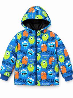Trampoline - Woven Full Sleeves Monster Printed Hooded Puffer Jacket - Multi-Colour