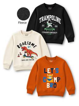 Trampoline - Boys Fleece Full Sleeves Pack Of 3 Dino Printed Sweatshirt - Multi-Colour