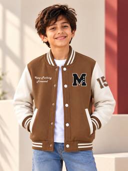 Trampoline - Boys Fleece M Embroidery Varsity Jacket - Multi-Colour