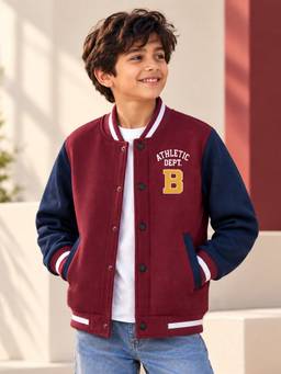 Trampoline - Boys Fleece B Embroidery Varsity Jacket - Multi-Colour