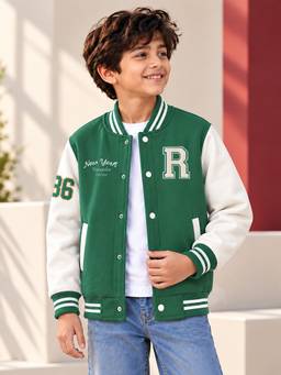 Trampoline - Boys Fleece Knit R Embroidery Varsity Jacket - Multi-Colour