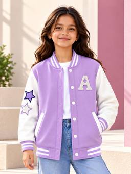 Trampoline - Girls Fleece A Embroidery Varsity Jacket