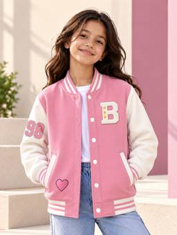 Trampoline - Girls Fleece Knit Colour Block Varsity Jacket