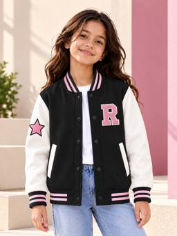 Trampoline - Girls Fleece Knit Colour Block Varsity Jacket