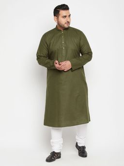 Vastramay - Men Mint Green Cotton Blend Kurta Churidar