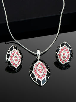 Estele - Rhodium Plated Eye Shaped Pendant Necklace with Enamel and Crystals for Women (Set of 2)