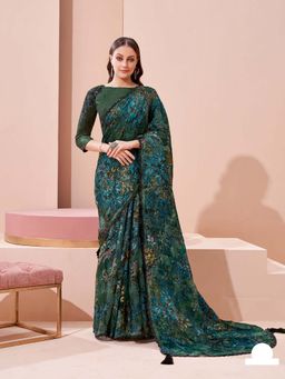 Odette - Charming Meadows Raw Silk Saree with Unstitched Blouse