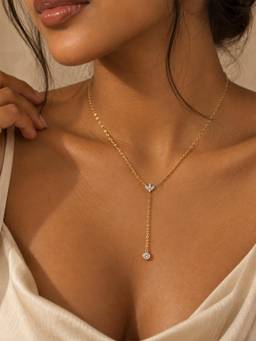 AQUASTREET - 18K Gold Plated White Zircon Floral Lariat Necklace