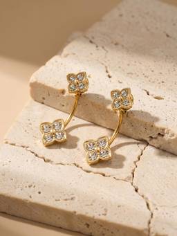 AQUASTREET - Zircon Floral Clover 18K Gold Plated Waterproof Anti-Tarnish Earrings