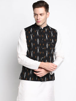 Devoiler - Men Black Printed Pure Cotton Nehru Jacket