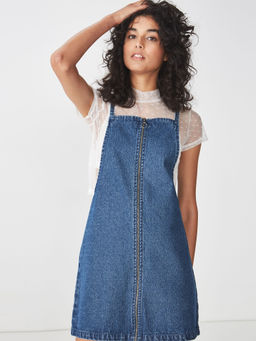Cotton On - Women Blue Color Faith Denim Pinafore Mini Dress