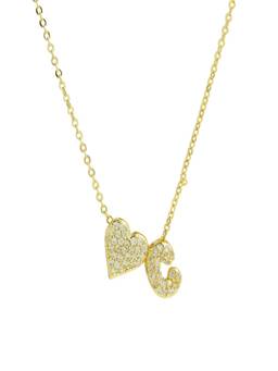 AQUASTREET - Reversible Initial Letter C and Heart With Zircons Gold Plated AntiTarnish Necklace