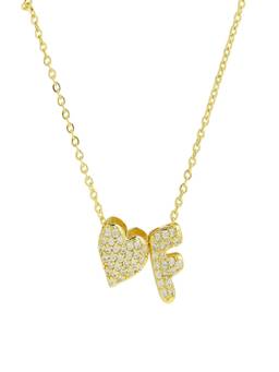 AQUASTREET - Reversible Initial Letter F and Heart With Zircons Gold Plated AntiTarnish Necklace