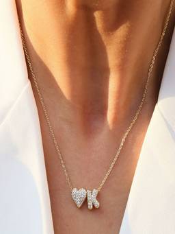 AQUASTREET - Reversible Initial Letter K and Heart With Zircons Gold Plated AntiTarnish Necklace