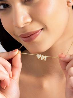 AQUASTREET - Reversible Initial Letter M and Heart With Zircons Gold Plated AntiTarnish Necklace