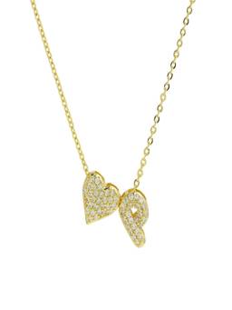 AQUASTREET - Reversible Initial Letter P and Heart With Zircons Gold Plated AntiTarnish Necklace