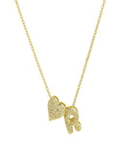 AQUASTREET - Reversible Initial Letter R and Heart With Zircons Gold Plated AntiTarnish Necklace