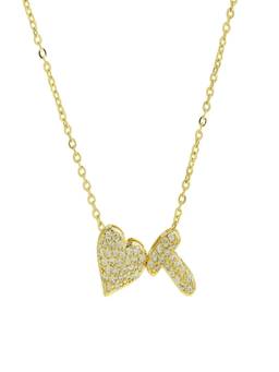 AQUASTREET - Reversible Initial Letter T and Heart With Zircons Gold Plated AntiTarnish Necklace