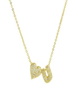 AQUASTREET - Reversible Initial Letter U and Heart With Zircons Gold Plated AntiTarnish Necklace