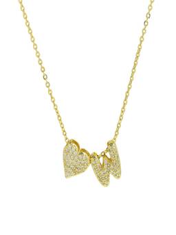 AQUASTREET - Reversible Initial Letter W and Heart With Zircons Gold Plated AntiTarnish Necklace
