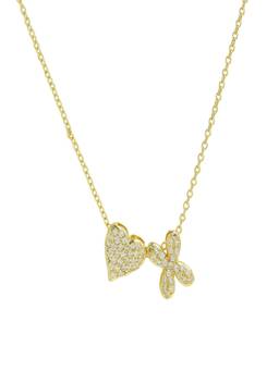 AQUASTREET - Reversible Initial Letter X and Heart With Zircons Gold Plated AntiTarnish Necklace