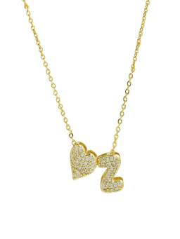 AQUASTREET - Reversible Initial Letter Z and Heart With Zircons Gold Plated AntiTarnish Necklace
