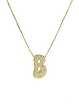 AQUASTREET - Initial Balloon Letter B With Zircons Gold Plated AntiTarnish Pendant Necklace