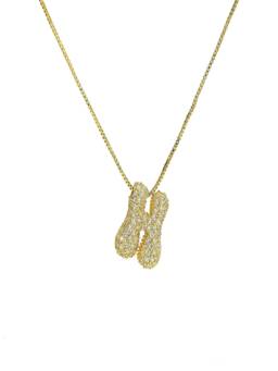 AQUASTREET - Initial Balloon Letter H With Zircons Gold Plated AntiTarnish Pendant Necklace