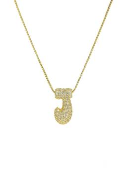 AQUASTREET - Initial Balloon Letter J With Zircons Gold Plated AntiTarnish Pendant Necklace