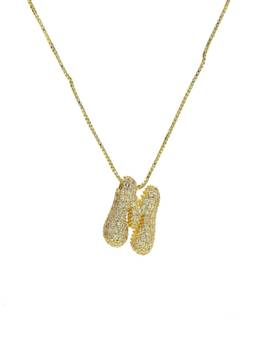 AQUASTREET - Initial Balloon Letter M With Zircons Gold Plated AntiTarnish Pendant Necklace