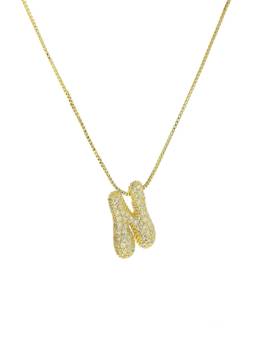 AQUASTREET - Initial Balloon Letter N With Zircons Gold Plated AntiTarnish Pendant Necklace