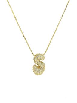 AQUASTREET - Initial Balloon Letter S With Zircons Gold Plated AntiTarnish Pendant Necklace