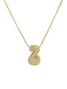 AQUASTREET - Initial Balloon Letter Z With Zircons Gold Plated AntiTarnish Pendant Necklace