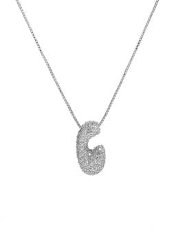 AQUASTREET - Initial Balloon Letter C With Zircons Silver Plated AntiTarnish Pendant Necklace