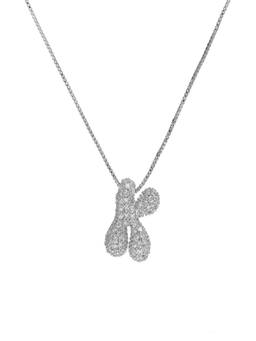 AQUASTREET - Initial Balloon Letter K With Zircons Silver Plated AntiTarnish Pendant Necklace