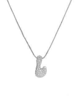 AQUASTREET - Initial Balloon Letter L With Zircons Silver Plated AntiTarnish Pendant Necklace