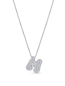 AQUASTREET - Initial Balloon Letter M With Zircons Silver Plated AntiTarnish Pendant Necklace