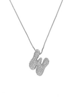 AQUASTREET - Initial Balloon Letter W With Zircons Silver Plated AntiTarnish Pendant Necklace