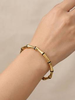 RACHIVA - 18K Gold Plated Black Enamel Bamboo Bangle (2.6)