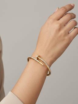 RACHIVA - 18K Gold Plated Pave Cz Nail Cuff Bangle (2.6)