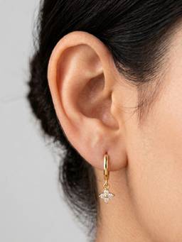 RACHIVA - 18K Gold Plated Four Petal Cz Flower Hoop Earrings