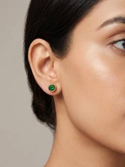 RACHIVA - 18K Gold Plated Bezel Set Emerald CZ Stud Earrings