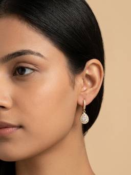 RACHIVA - 18K Gold Plated Pave Cz Halo Teardrop Hoop Earrings