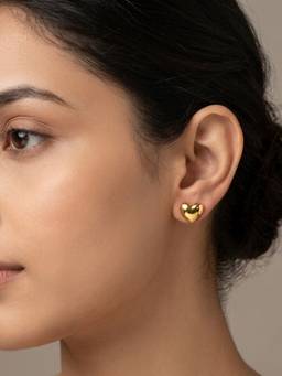 RACHIVA - 18K Gold Plated Plain Heart Stud Earrings