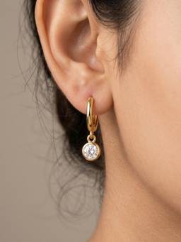RACHIVA - 18K Gold Plated Cz Drop Huggie Hoop Earrings
