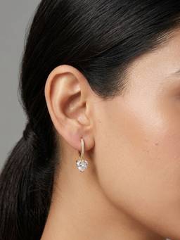 RACHIVA - 18K Gold Plated Large Cz Heart Charm Hoop Earrings